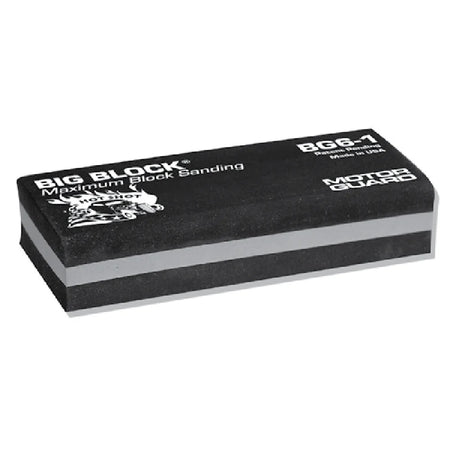 A black 6.5 in. Big-Block Sanding Block with 'MOTOR GUARD' branding and '6.5 BIG-BLOCK SANDING' printed on it.