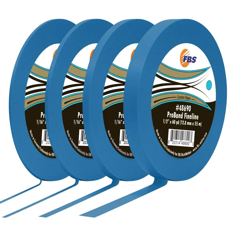 Three rolls of blue masking tape with the brand name FBS visible on the packaging.