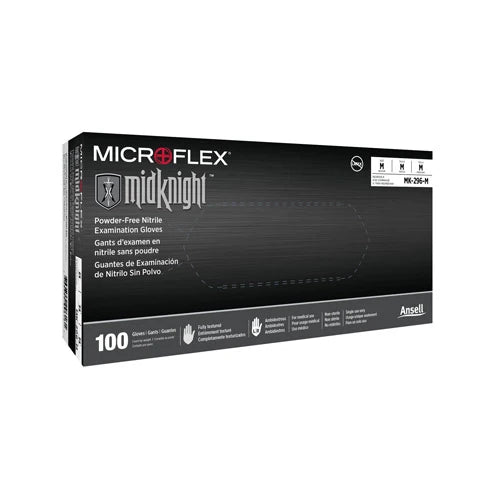 Micro Flex Midknight Black Nitrile Powder-Free Gloves Box of 100