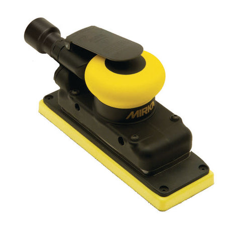 Black and yellow sanding tool with Mirka branding on a white background
