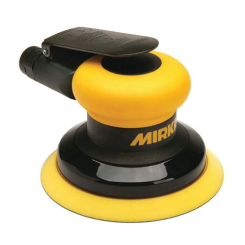 Yellow and black random orbit sander with Mirka branding on a white background