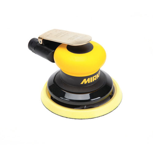 Yellow and black random orbit sander with Mirka branding on a white background