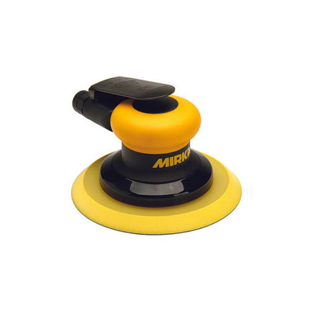 Yellow and black random orbit sander with 'Mirka' branding on a white background