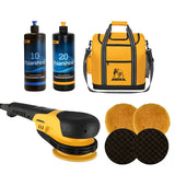 Mirka car care product set including polishers, bottles, and accessories on a white background