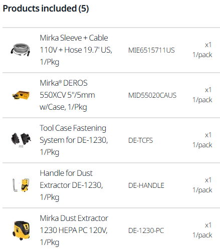 Mirka 5 inch dust free handle system electric sander kit with extractor and hose