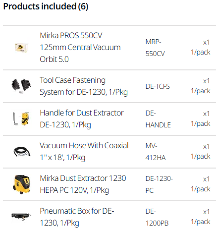 Mirka 5 inch dust free handle system pneumatic 5mm orbit with extractor and hose