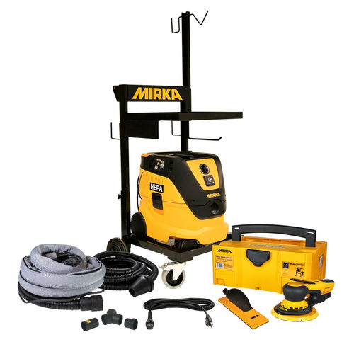 Mirka 6 inch dust free trolley system electric sander kit with extractor hose trolley and hand block