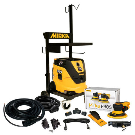 Mirka 6 inch dust free trolley system pneumatic 8mm orbit with extractor hose trolley and hand block