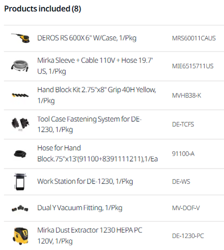 Mirka RS dust free work station system electric sander kit with extractor hose and hand sanding block