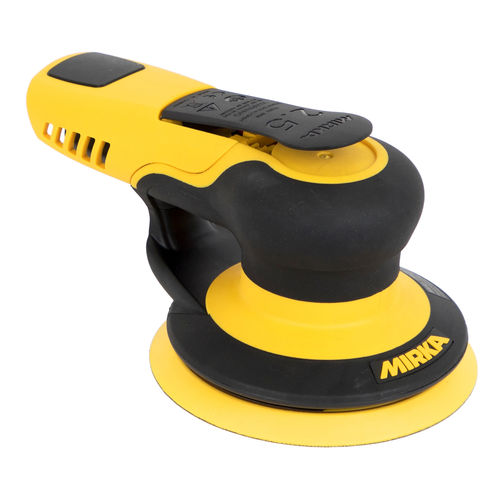 Yellow and black Mirka sander on a white background
