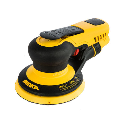 Yellow and black Mirka sanding machine on a white background