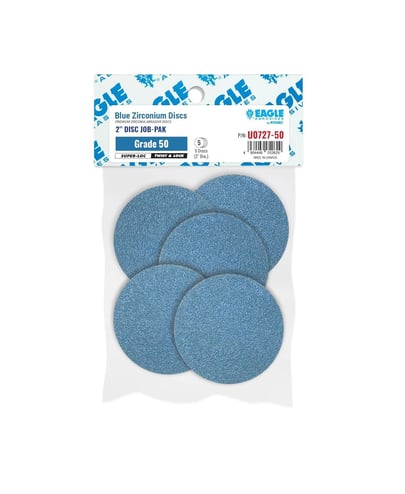 Pack of blue zirconium discs with packaging on a white background