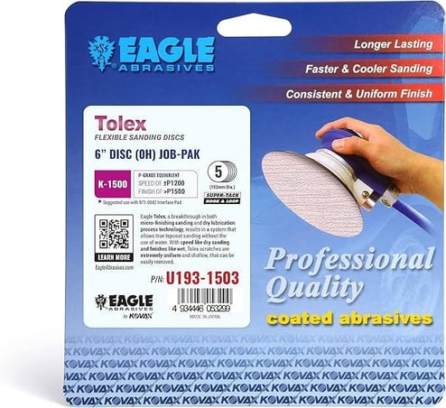 Eagle Abrasives 6 inch Super Tolex sanding discs K1500 hook and loop