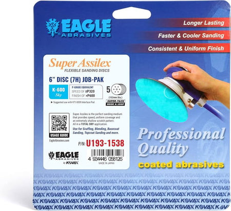 Eagle Abrasives 6 inch Assilex Sky 7 hole K600 sanding discs automotive refinishing