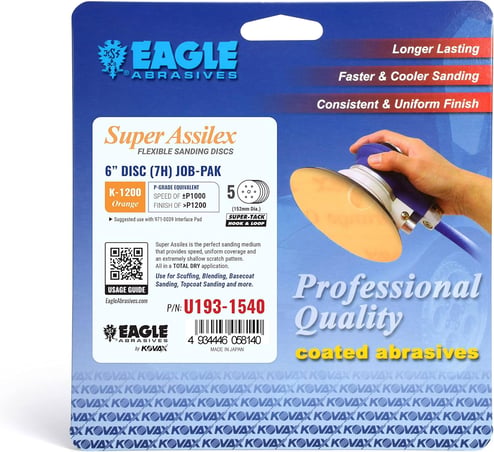 Eagle Abrasives 6 inch Assilex Orange 7 hole K1200 sanding discs automotive refinishing