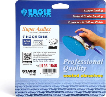 Eagle Abrasives 5 inch Assilex Ocean 7 hole K1500 sanding discs automotive finishing