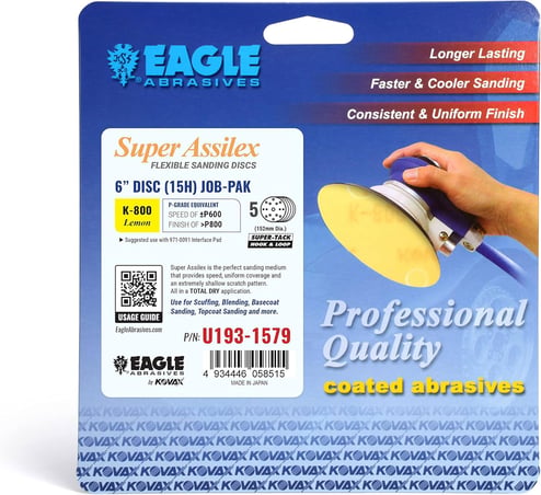 Eagle Abrasives 6 inch Assilex Lemon 15 hole K800 sanding discs automotive finishing