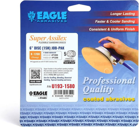 Eagle Abrasives sanding disc packaging with a hand holding a sander.