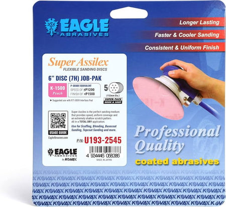Eagle Abrasives sanding disc packaging with a hand holding a sander.