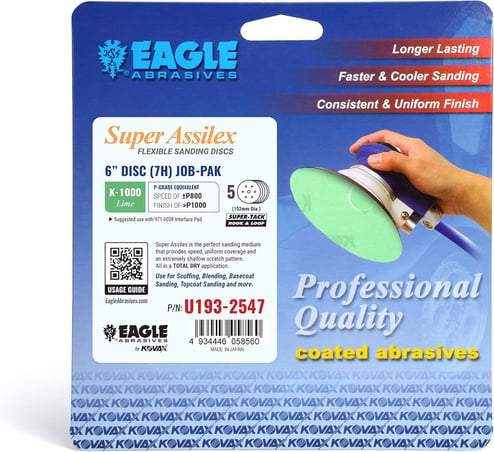 Eagle Abrasives 6 inch Assilex Lime 7 hole K1000 sanding discs automotive refinishing
