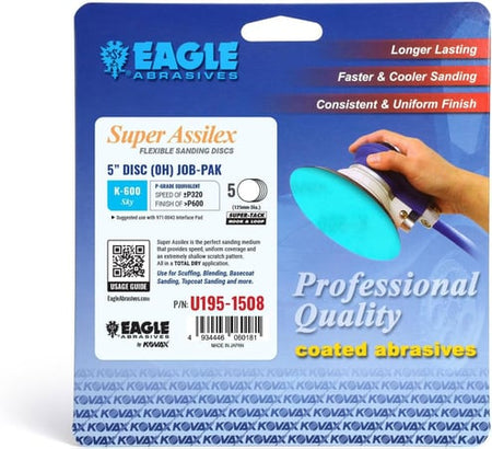 Eagle Abrasives sanding disc packaging with a hand holding a sanding tool.