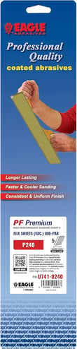 Eagle branded sandpaper package with a person holding sandpaper.