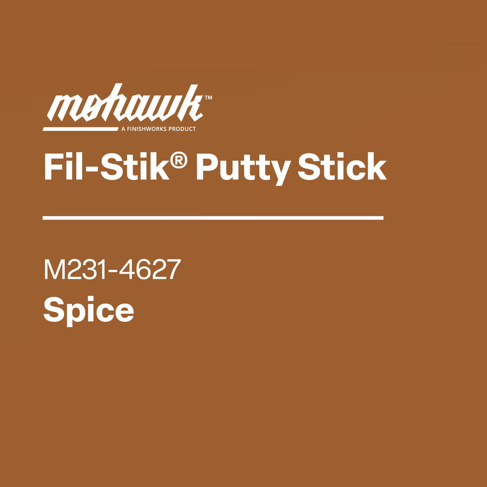 Mohawk Fil-Stik Putty Stick label on a brown background