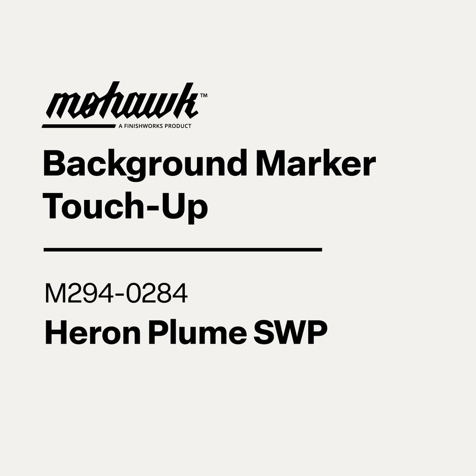 Product label for Mohawk Background Marker Touch-Up in Heron Plume SWP on a white background