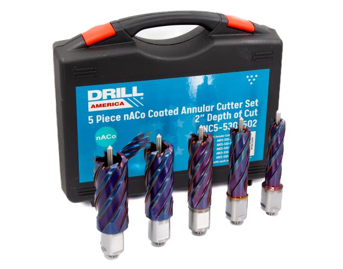 5 Piece Set with 2" Depth of Cut - nACo (Nano-Composite) Coated Blue Annular Cutter