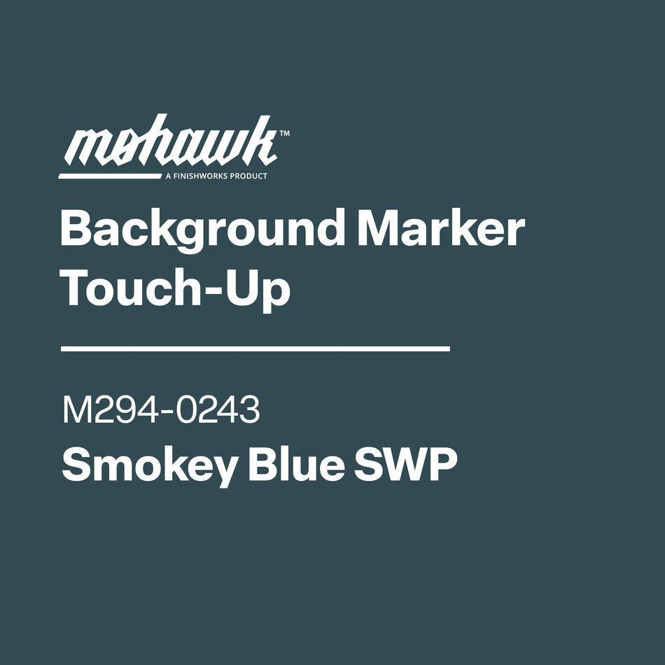 Mohawk Smokey Blue SWP background marker touch-up product on a dark blue background