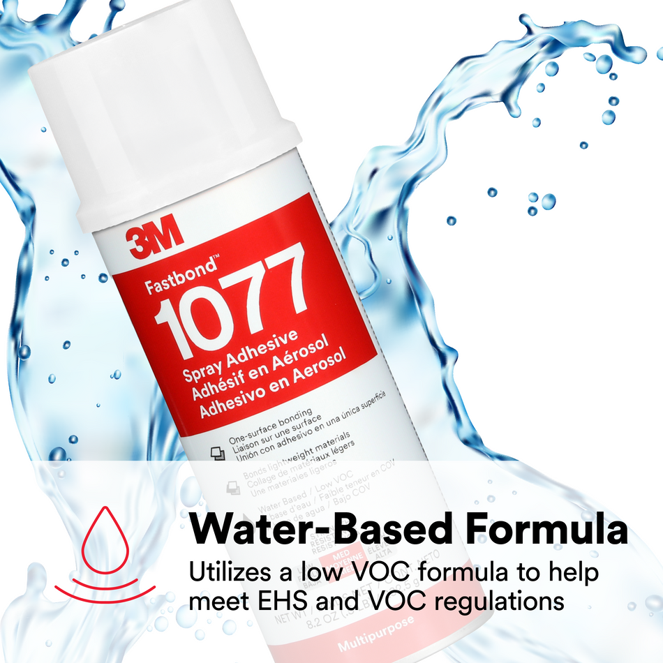 3M Fastbond Water-Base Multipurpose Adhesive 1077, Low VOC <6%, Neutral, Net Wt 8.2 oz
