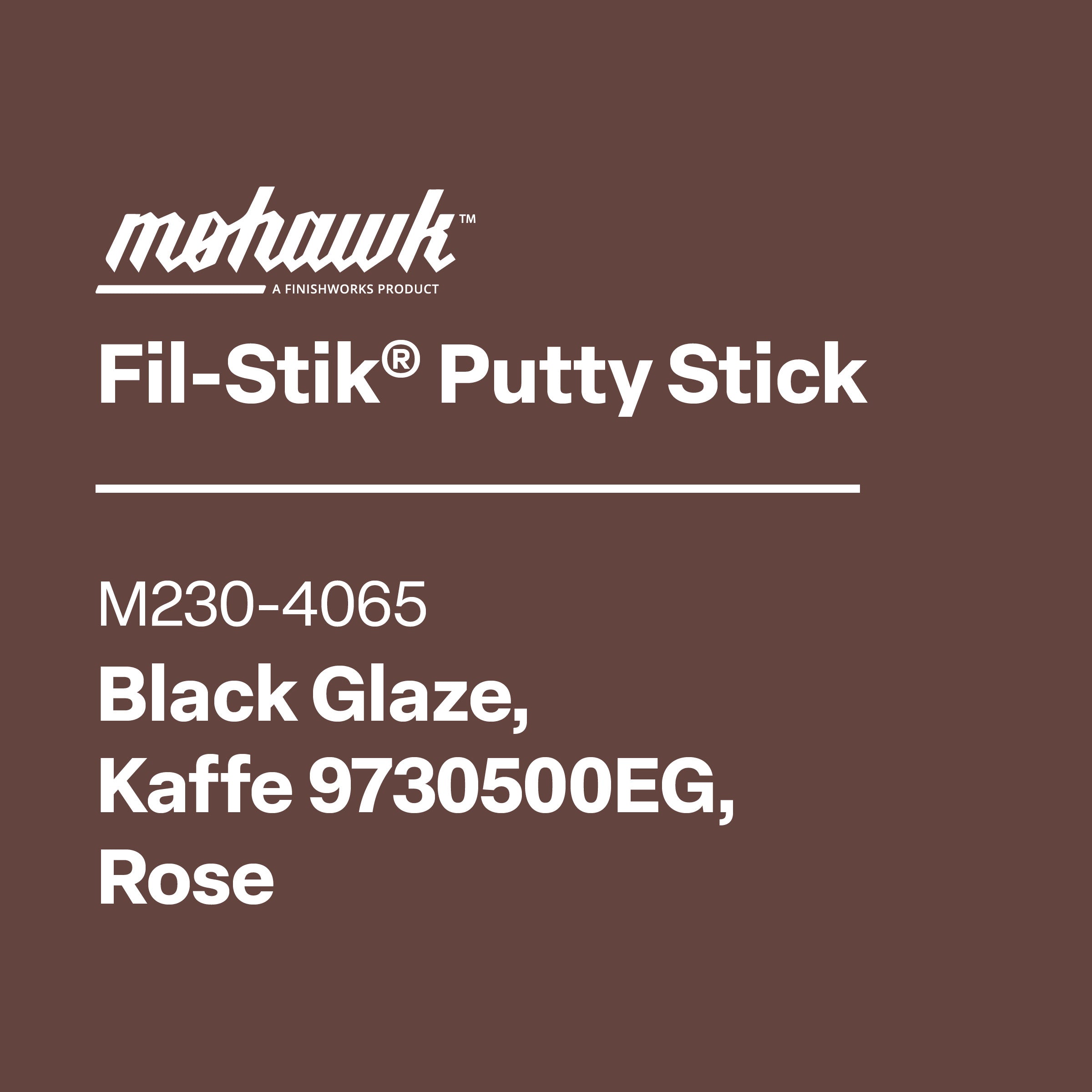 Mohawk Fil-Stik Putty Stick label on a brown background