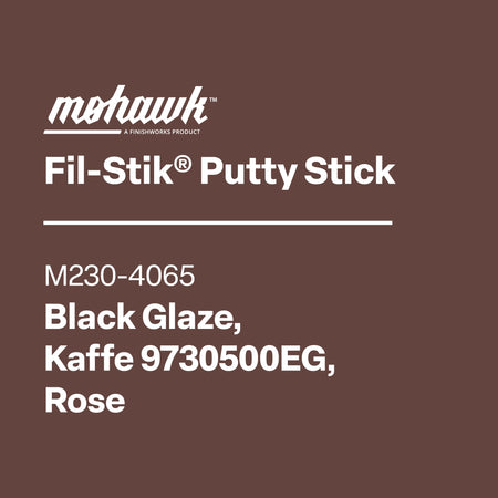 Mohawk Fil-Stik Putty Stick label on a brown background