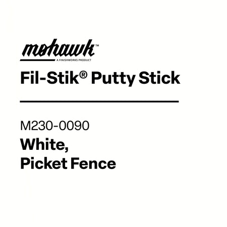Label for Mohawk Fil-Stik Putty Stick in White, Picket Fence color on a white background