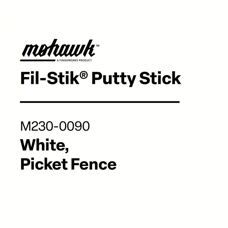 Label for Mohawk Fil-Stik Putty Stick in White, Picket Fence color on a white background