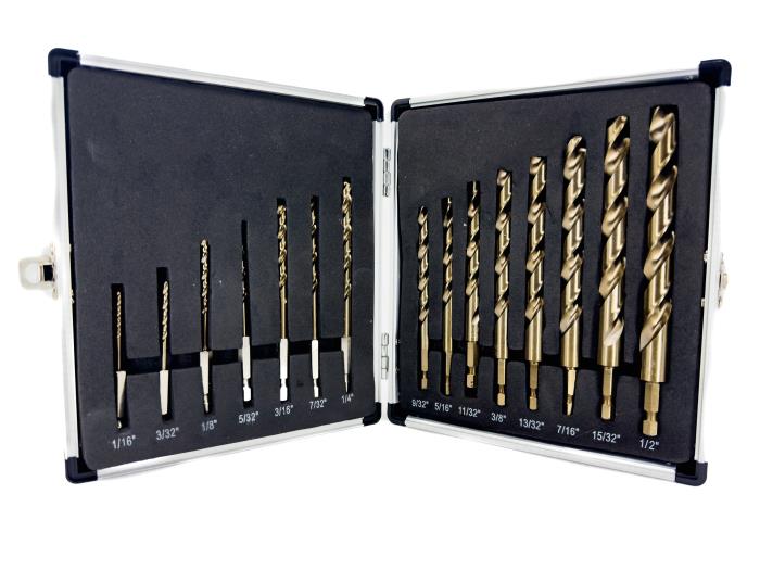 15-piece cobalt quick change hex shank drill bit set