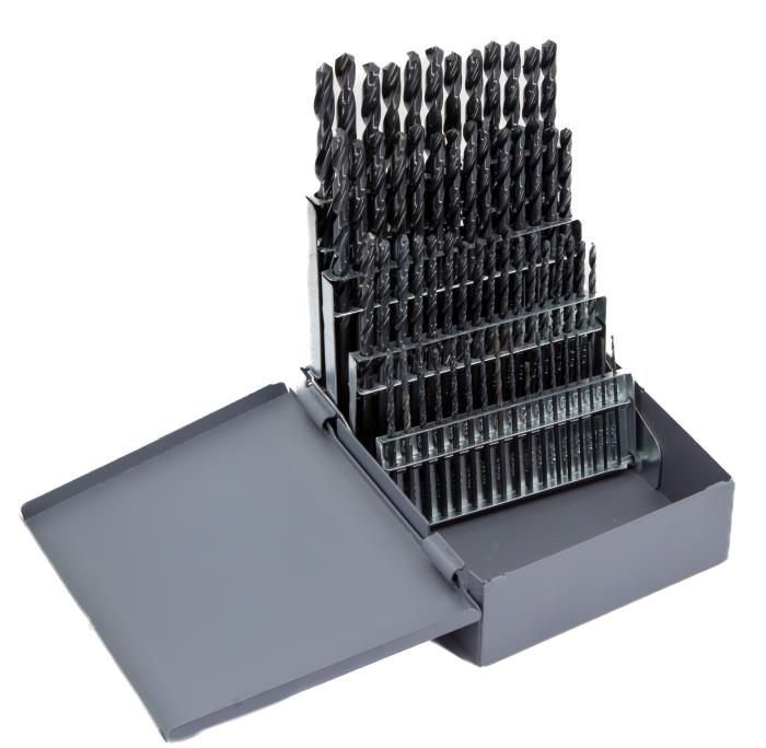 60 Piece HSS Black Oxide Jobber Length Split Point Drill Bit Set, D/ASP, #1 - #60