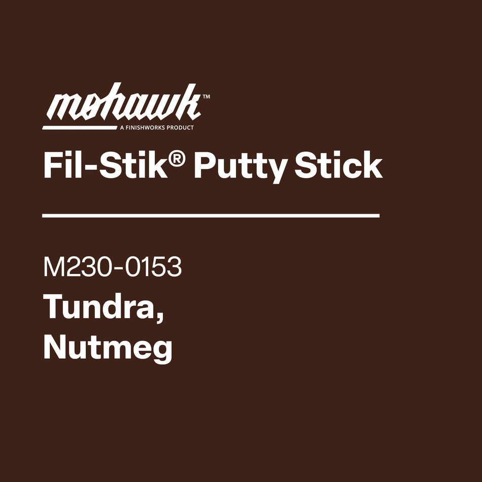Mohawk Fil-Stik Putty Stick label on a brown background