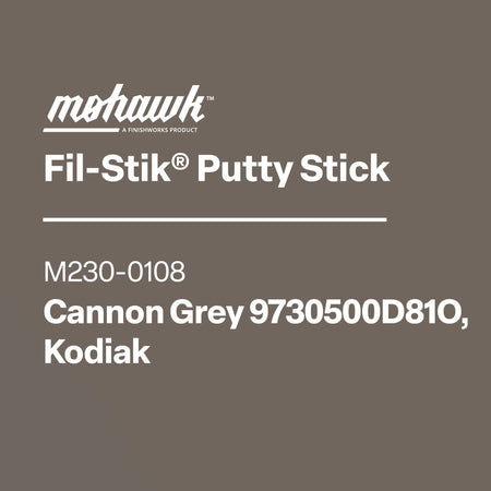 Mohawk Fil-Stik Putty Stick packaging with product details on a brown background