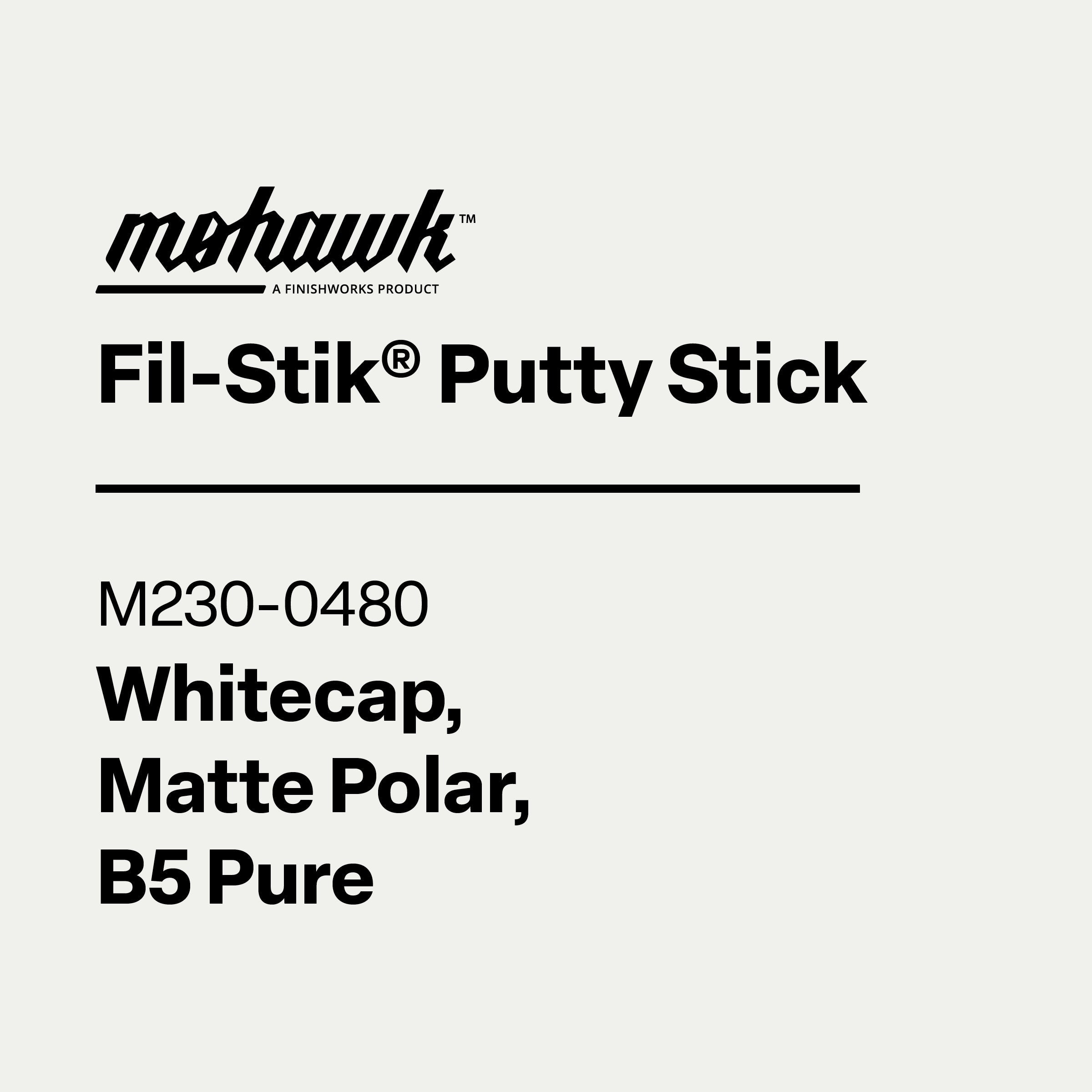 Product label for Mohawk Fil-Stik Putty Stick with specifications on a white background