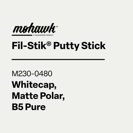 Product label for Mohawk Fil-Stik Putty Stick with specifications on a white background