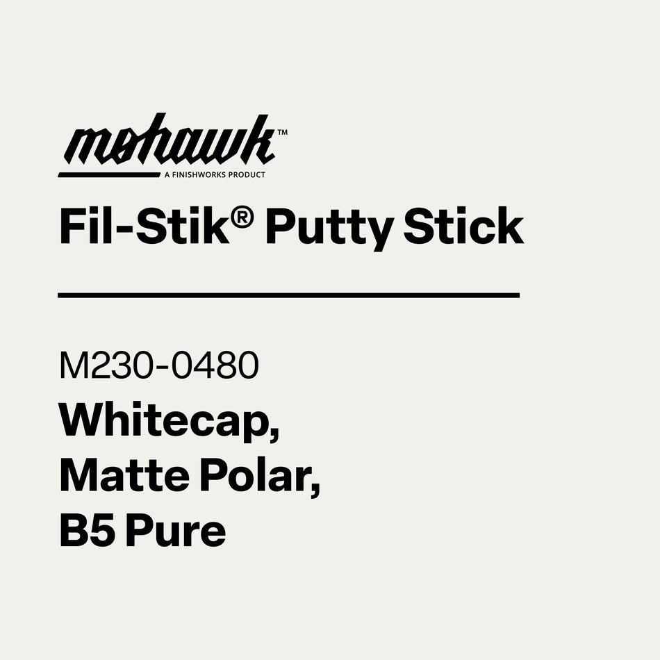 Product label for Mohawk Fil-Stik Putty Stick with specifications on a white background