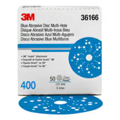 3M Hookit Blue Abrasive Disc 321U, 36166, 5 in, 400, Multi-hole, 50 Discs/Carton