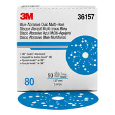 3M Hookit Blue Abrasive Disc 321U, 36157, 5 in, 80, Multi-hole, 50 Discs/Carton