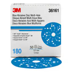 3M Hookit Blue Abrasive Disc 321U, 36161, 5 in, 180, Multi-hole, 50 Discs/Carton