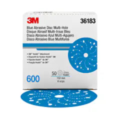 3M Hookit Blue Abrasive Disc 321U, 36183, 6 in, 600, Multi-hole, 50 Discs/Carton