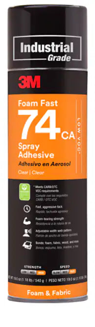 3M Foam Fast Spray Adhesive 74CA, Low VOC <25%, Clear, 24 fl oz (Net Wt 19 oz)