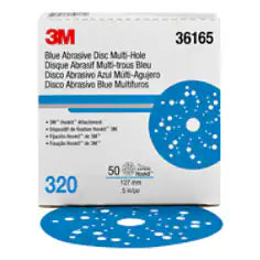 3M Hookit Blue Abrasive Disc 321U, 36165, 5 in, 320, Multi-hole, 50 Discs/Carton