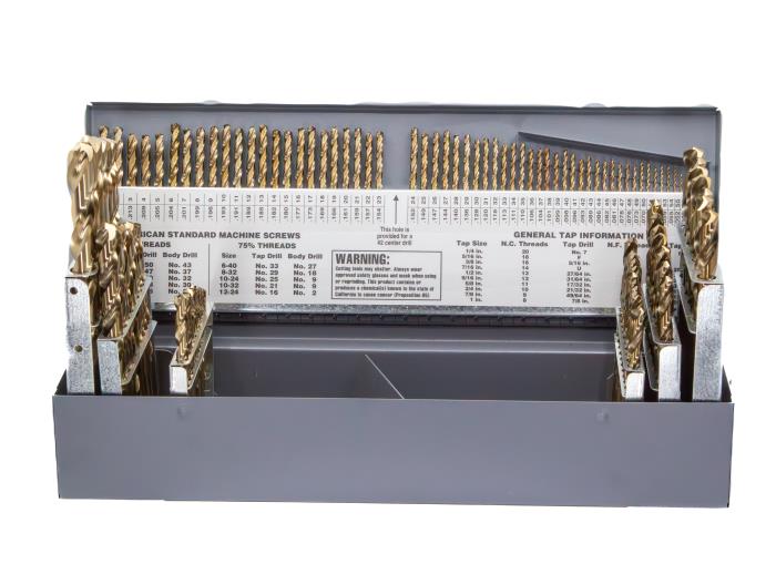 115 Piece Cobalt Jobber Length Drill Bit Set, 1/16" - 1/2" A - Z and #1-#60, DWDCO Series