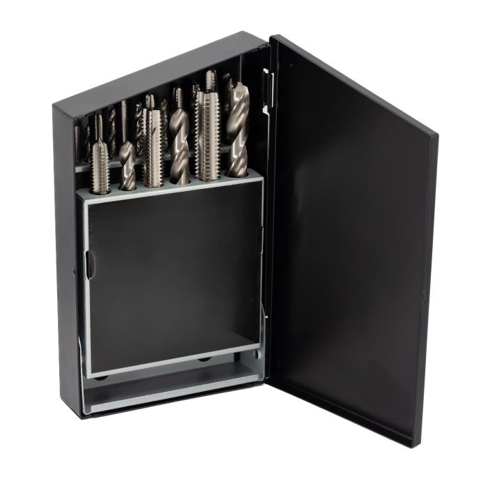 18 Piece Tap and Drill Bit Set, #6 - 1/2" NF in Metal Case